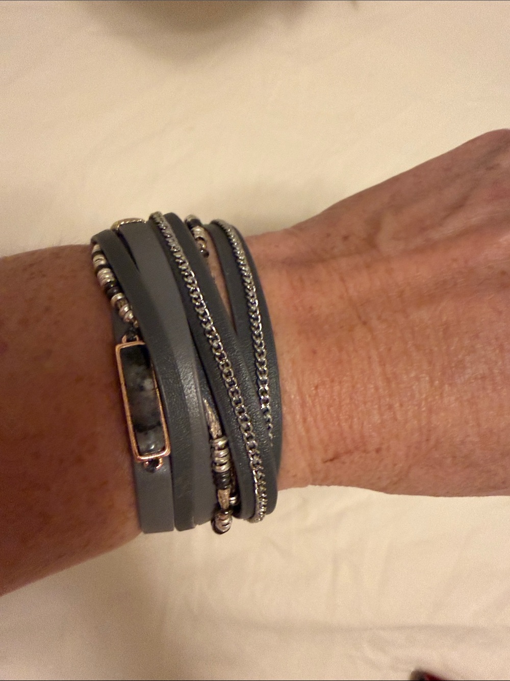 Stella & Dot Gray Multi-Strand Leather Wrap Bracelet with Silver Accents